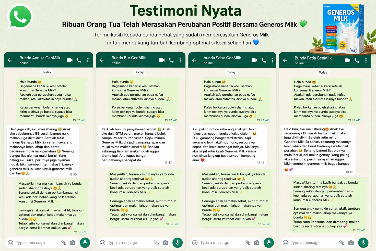 Testimoni nyata orang tua yang anaknya sudah konsumsi Generos Milk